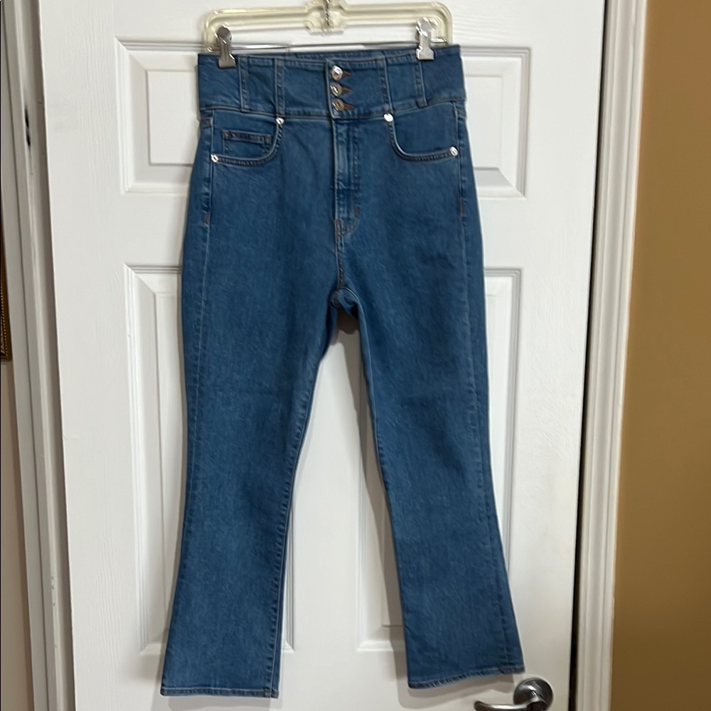 Veronica Beard Blue Flare Wide Leg Jeans High Waist